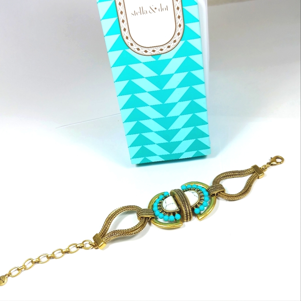 Stella & Dot Vintage Gold Semi-Precious Totem Bracelet NIB